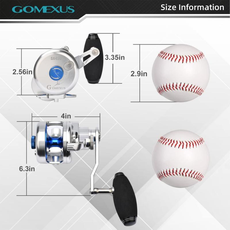 Gomexus Slow Pitch Jigging Reel 6.3:1 High Retrieve Lever Drag Left and Right Hand Reel SX450 Gift for Fishing Men