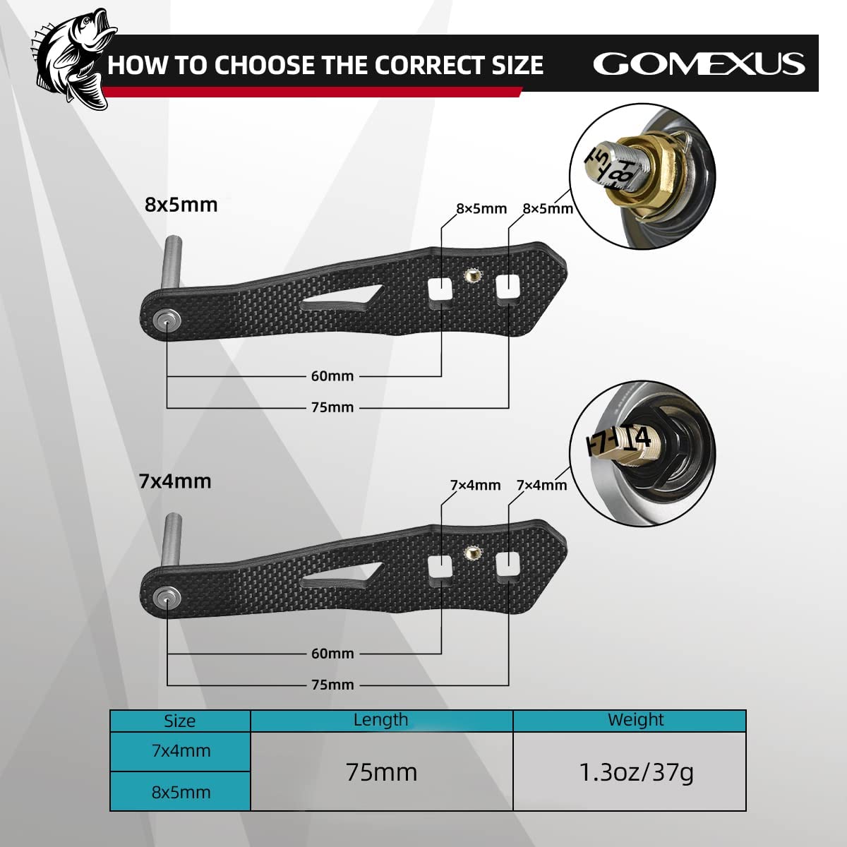 Gomexus Carbon Handle for Baitcasting Reel with Aluminum Knob LC-A38