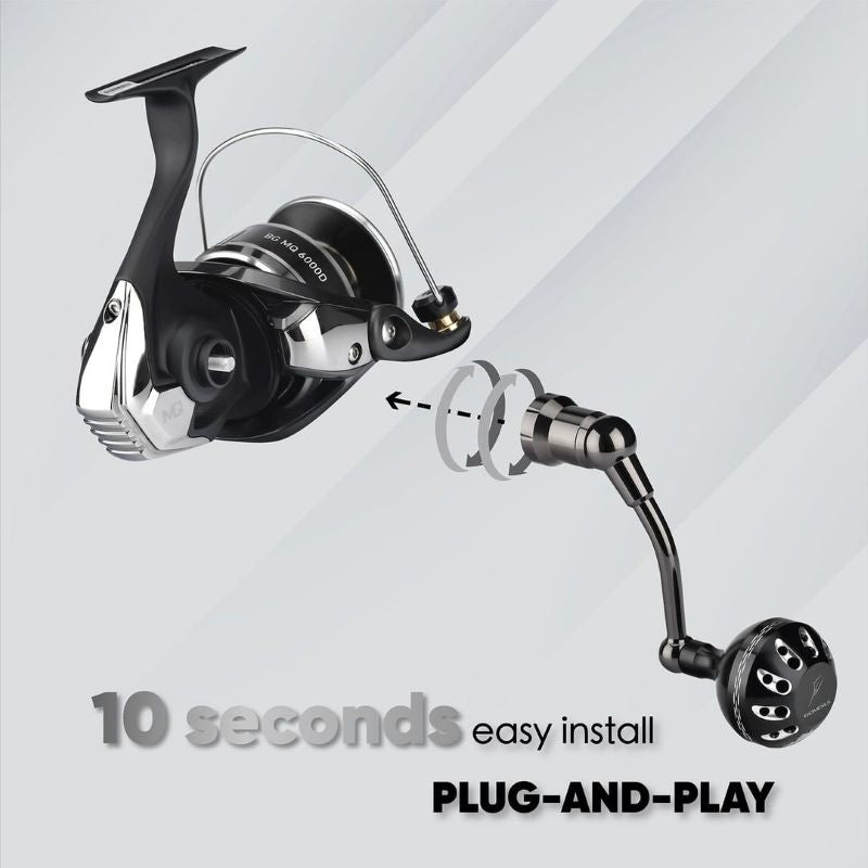 Gomexus Plug&Play Aluminum Power Handle for Daiwa BG MQ Spinning Reel, Black Silver Handle / BG MQ 5000-6000