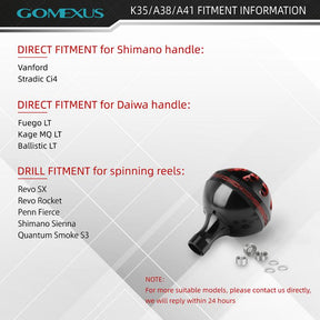 Gomexus Aluminum Reel Power Knob 45 47mm B45, Black Gold / 45mm