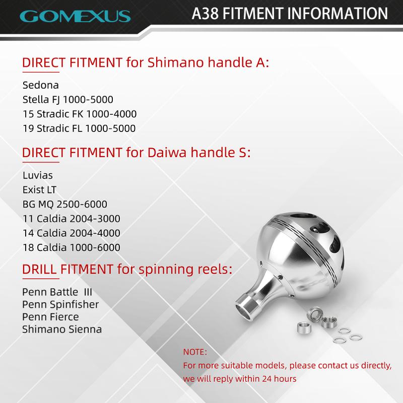Gomexus Aluminum Reel Power Knob 35 38 41mm A38, Black Silver / 35mm