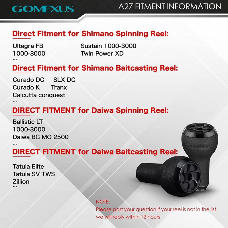 Gomexus TPE Reel Power Knob 27mm A27, Black / 27mm A27BKBK