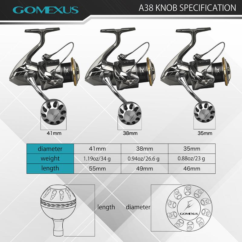 Gomexus Aluminum Reel Power Knob 35 38 41mm A38, Black Silver / 35mm