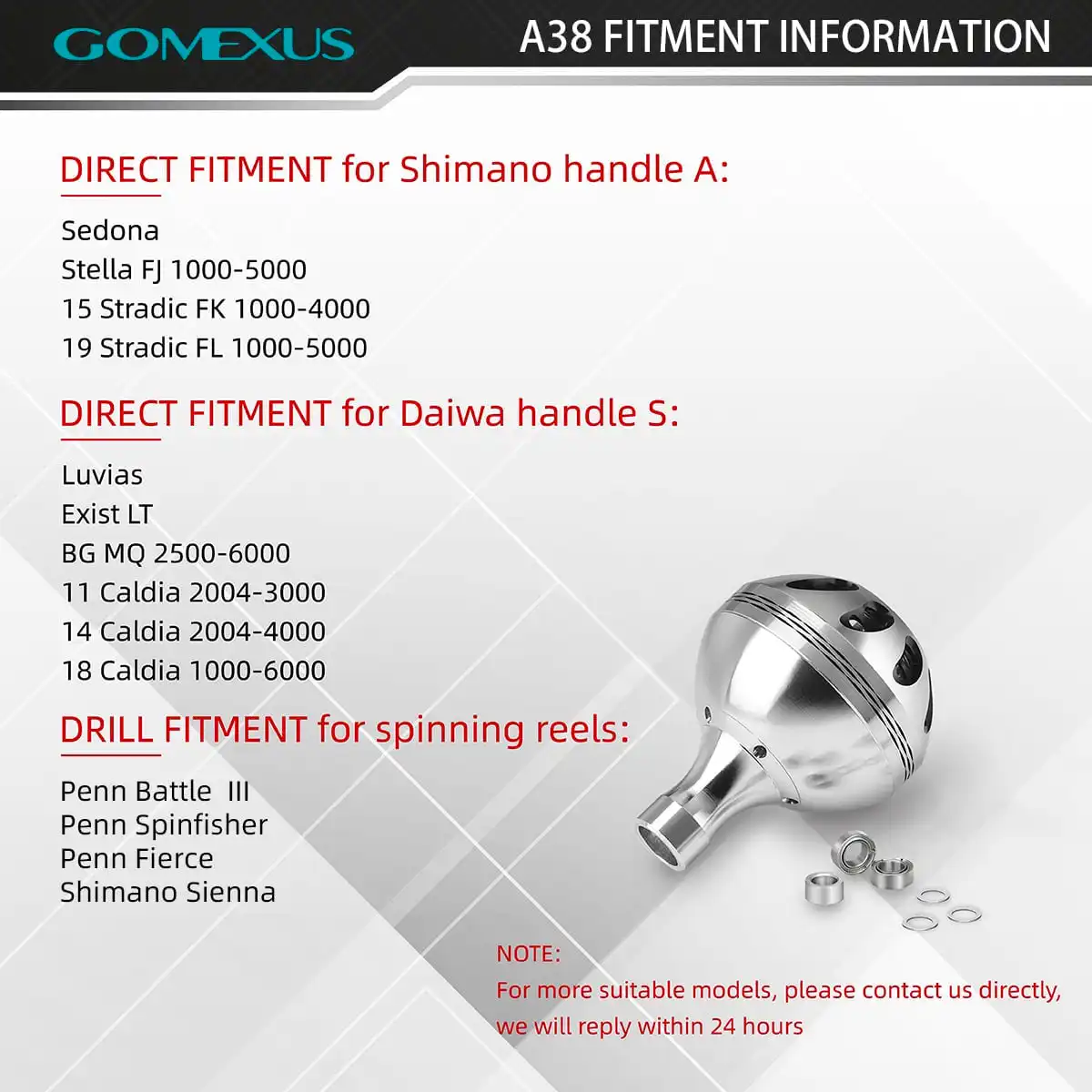 Gomexus Aluminum Reel Power Knob 35 38 41mm A38