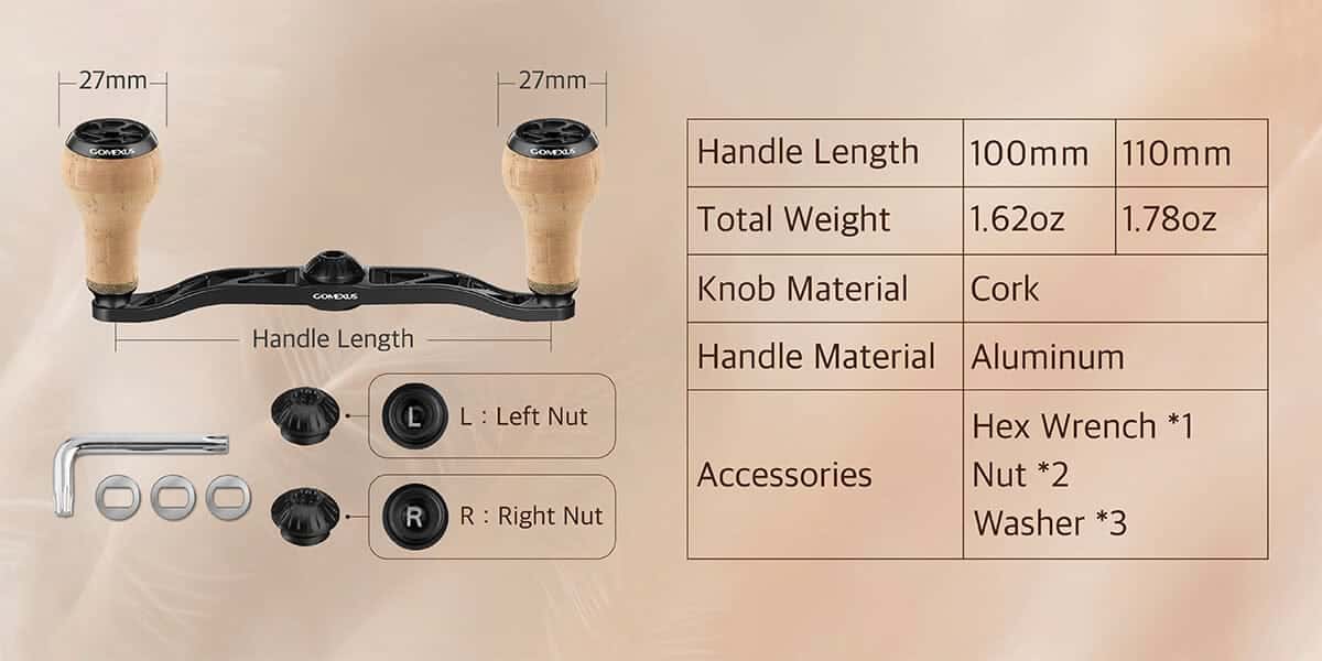 Gomexus Aluminum Handle for Baitcasting Reel with Cork Knob BDH-CA27 1 BDH-CA27
