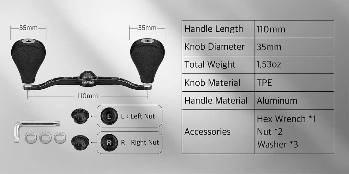 Gomexus Aluminum Handle for Baitcasting Reel with TPE Flat Knob BDH-TPE35 1 bdh-tpe35