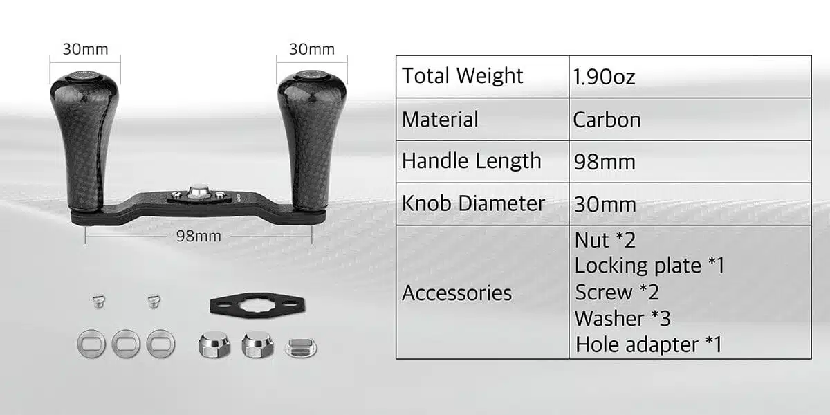 Gomexus Carbon Handle for Baitcasting Reel with Knob DC-FA30 1 Gomexus carbon handle with knobs