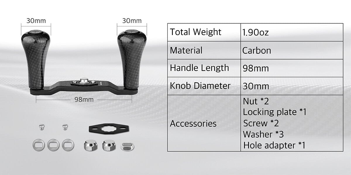 Gomexus Carbon Handle for Baitcasting Reel with Knob DC-FA30 1 Gomexus carbon handle with knobs