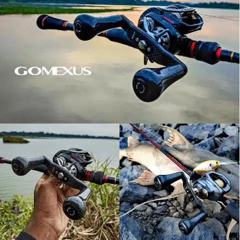 Why Do You Need an Extended Crank Handle for the Baitcasting Reel? 3 Gomexus fishing reel on display.