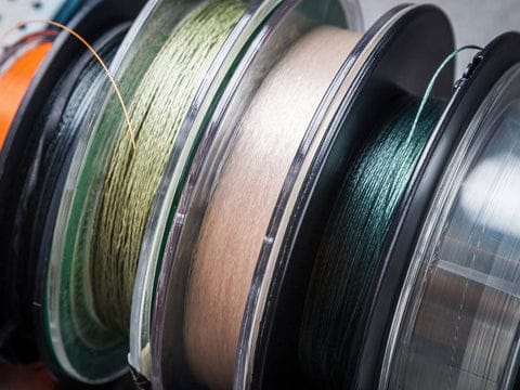 Various fishing lines on spools