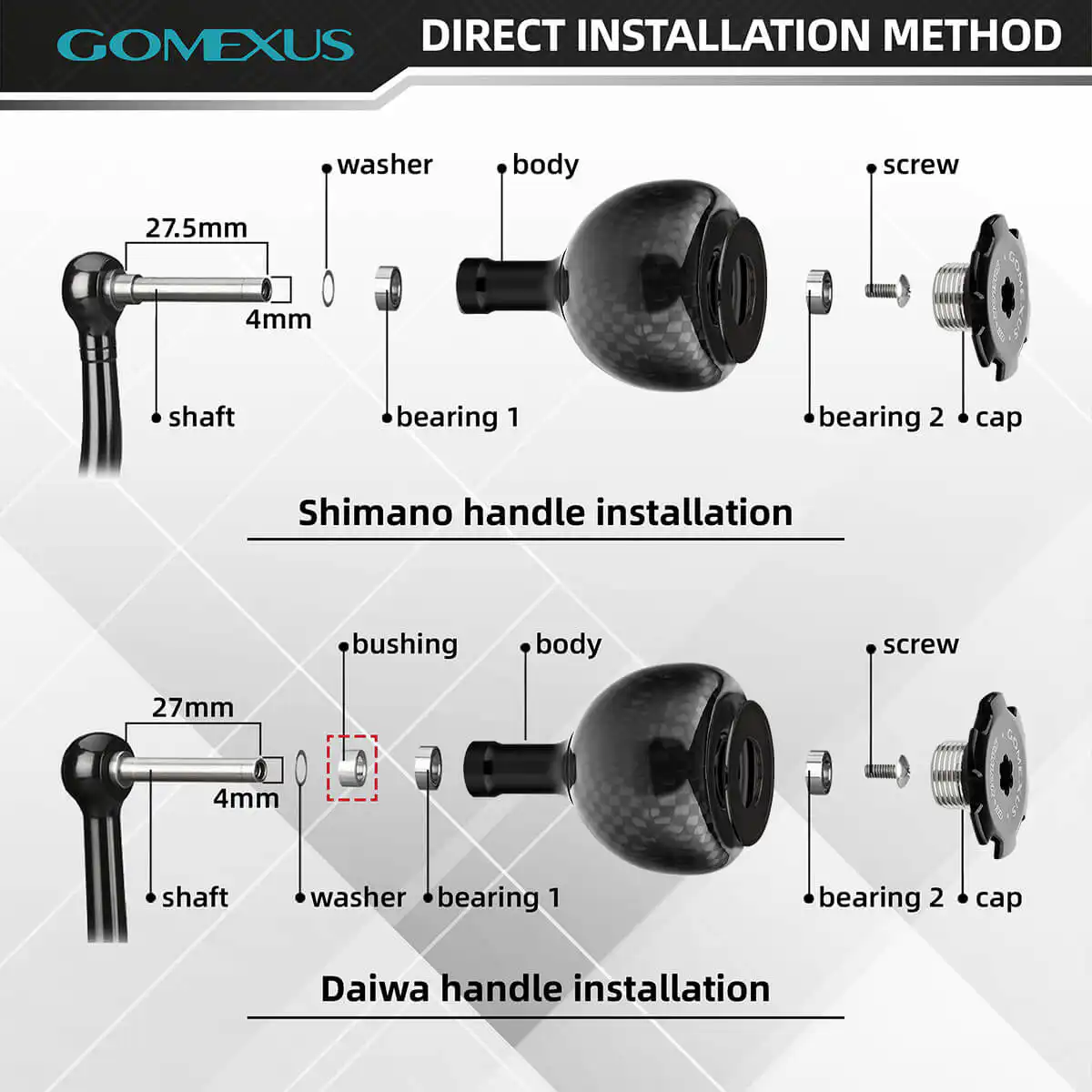 gomexus reel power handle carbon for shimano Gomexus Carbon Reel Power Knob 38mm FA38