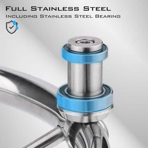 Close-up of stainless steel knob.