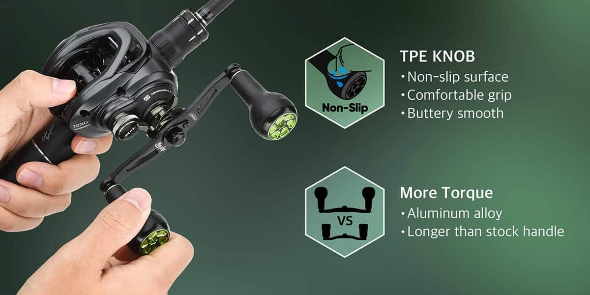 Gomexus Aluminum Handle for Baitcasting Reel with TPE Knob MBD-A27 2 Gomexus non-slip knobs