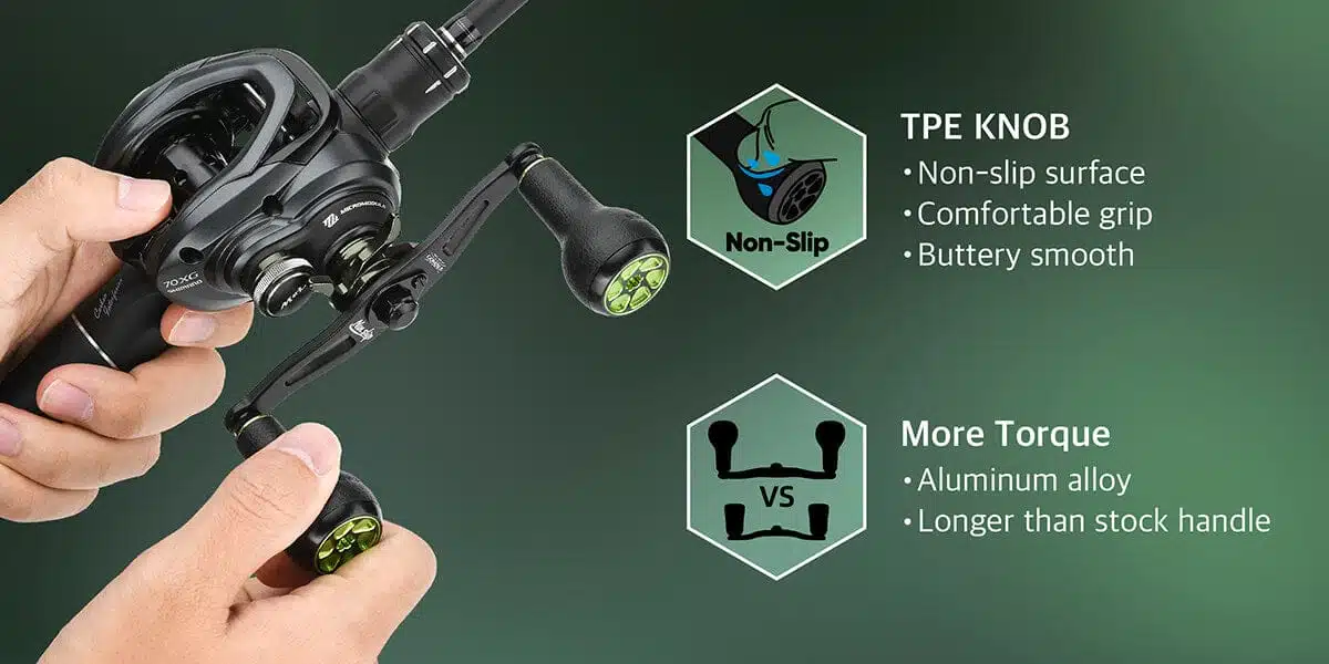 Gomexus Aluminum Handle for Baitcasting Reel with TPE Knob MBD-A27 2 Gomexus non-slip knobs