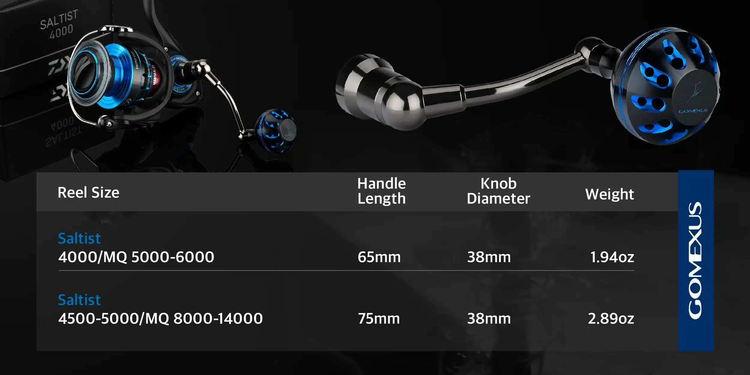 Gomexus Plug&Play Aluminum Power Handle For Daiwa Saltist Spinning Reel 1 Fishing reel specifications and details