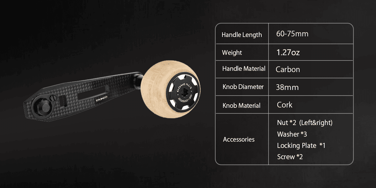 Gomexus Carbon Handle for Baitcasting Reel with Cork Knob LC-CA38 1 Gomexus carbon handle with cork knob