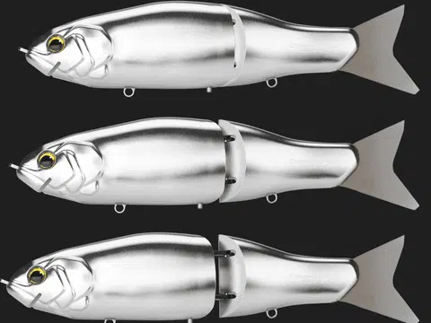 Three shiny fish lures displayed together.