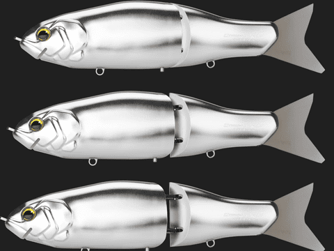 Three shiny fish lures displayed together.