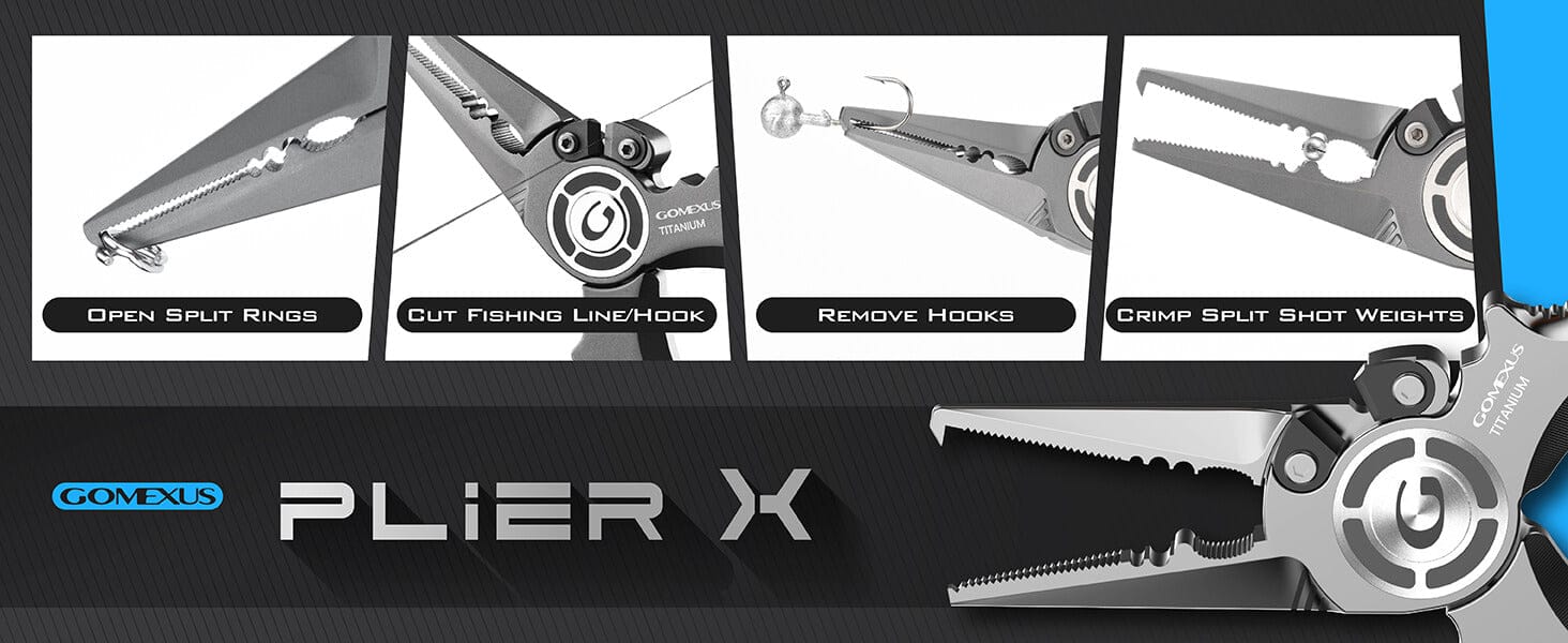 Gomexus Titanium Fishing Pliers 7'' for Inshore Fishing Swimbait Fishing Never Rust Split Ring Design 2 Pliers with various fishing functions.
