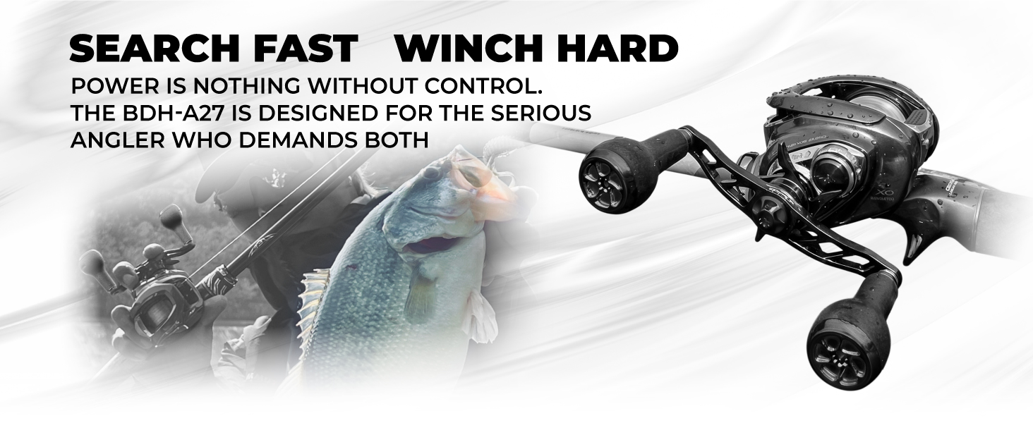 Gomexus BDH-A27 | Baitcasting Reel Handle Upgrade (100mm/120mm) 1 Gomexus BDH-A27 power baitcasting reel handle upgrade for heavy cover bass fishing and heavy winching