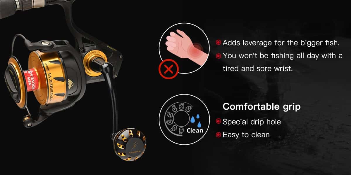 Gomexus Plug&play Aluminum Power Handle for Penn Spinfisher VI&VII and Slammer III&IV 3 comfortable grip