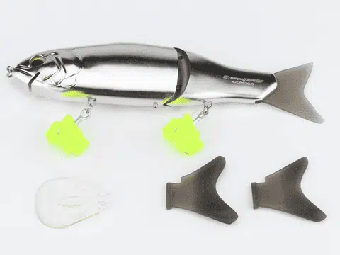 Gomexus Metal Cyberbait Guide 2 Shiny fish lure with attachments.