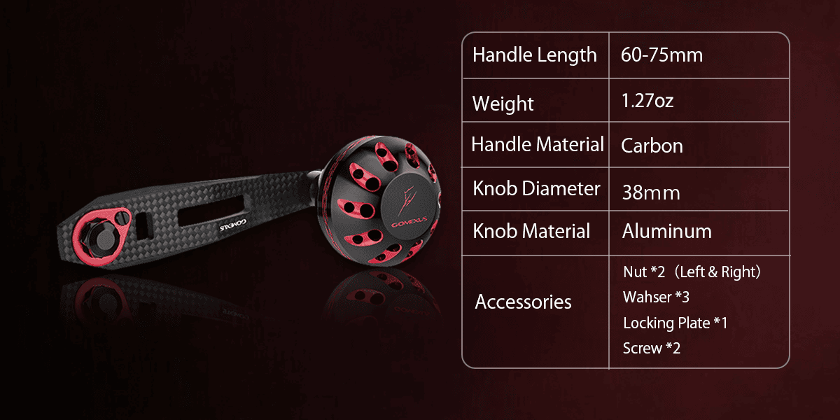Gomexus Carbon Handle for Baitcasting Reel with Aluminum Knob LC-A38 1 Gomexus carbon handle 75mm