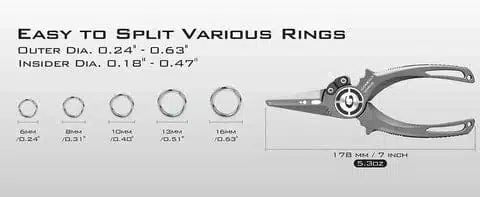 Pliers designed for splitting various rings.