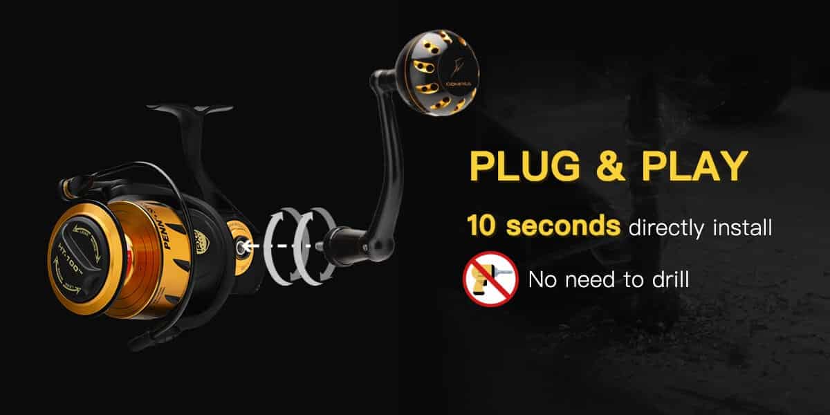 Gomexus Plug&play Aluminum Power Handle for Penn Spinfisher VI&VII and Slammer III&IV 2 comfortable grip