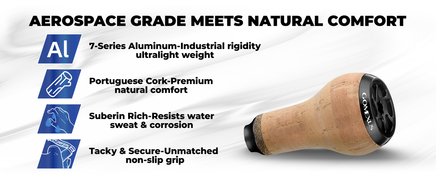 Premium 27mm Portuguese cork knobs showing natural comfort and suberin rich water sweat and corrosion resistance