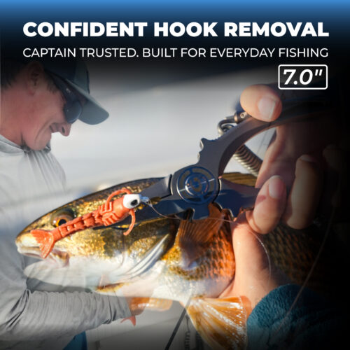 Night fishing hook removal using Gomexus Titanium Fishing Pliers with superior grip precision teeth