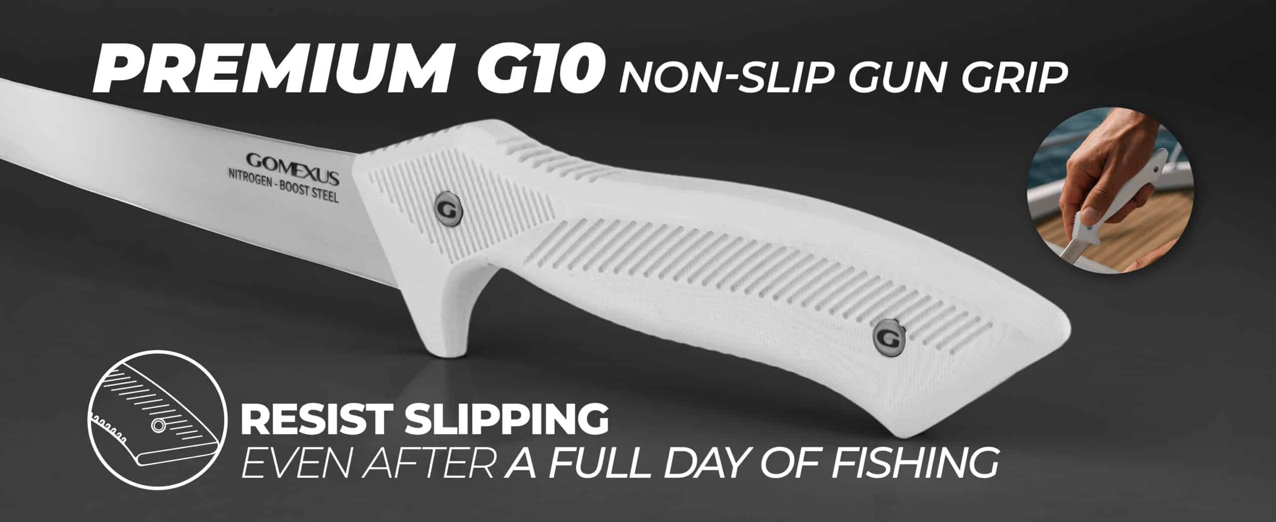 Non-slip grip for fishing knife