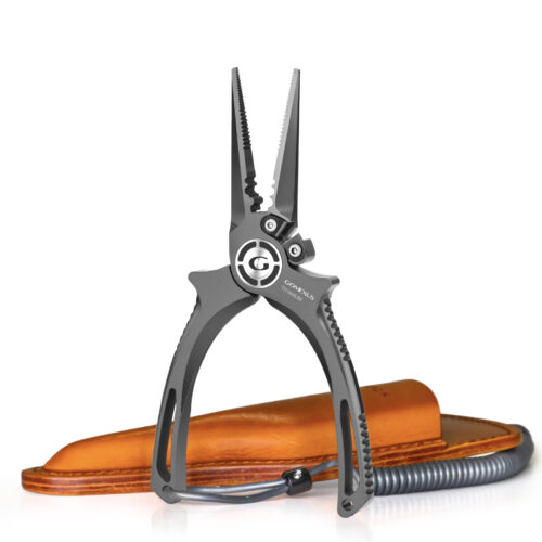 Gomexus 6.5 premium Titanium Fishing Pliers with tactical leather sheath and lanyard