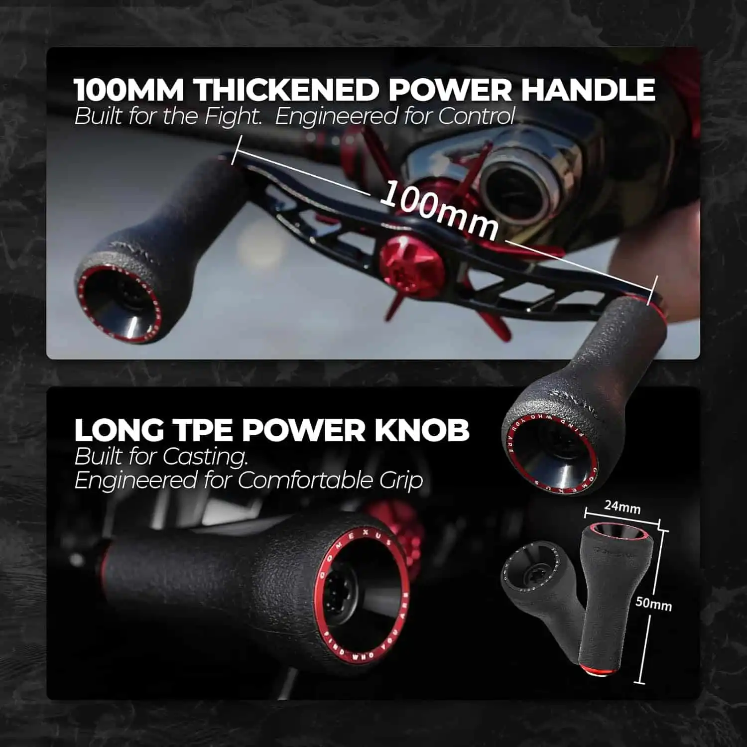 Gomexus Aluminum Handle for Baitcasting Reel with TPE Knob BDH-TPE24