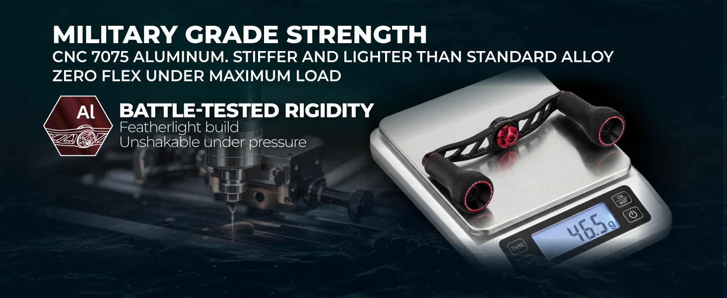 Gomexus BDH-TPE24 | Baitcasting Reel Handle Upgrade (100mm) with TPE Knobs 4 Featherlight CNC 7075 aircraft aluminum construction weighing 46.5g with zero flex under maximum load