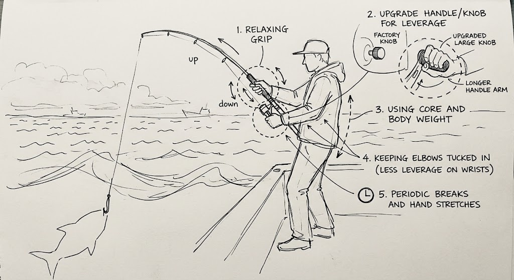 saltwater jigging setup：Fatigue Reduction & Handle Ergonomics