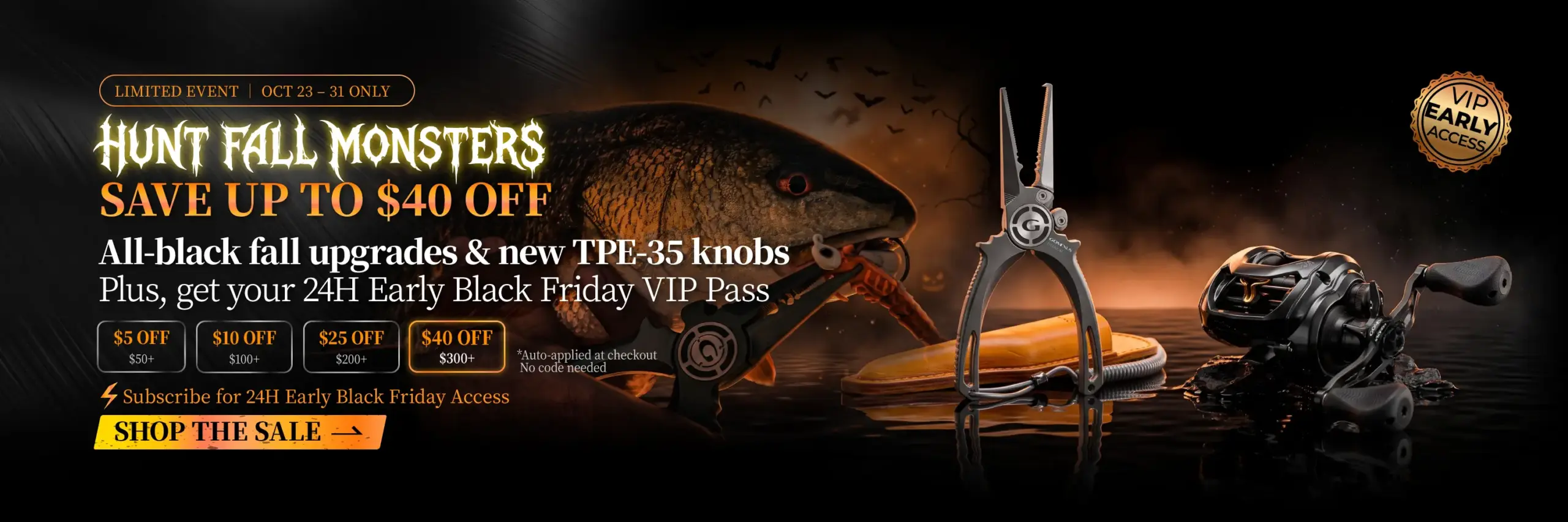 Fall Monster Hunt Sale 1 gomexus hunt fall monsters halloween sale desktop banner scaled